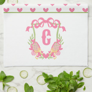 Linge De Cuisine Pickleball rose et vert Paddle Monogram Crest