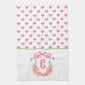 Linge De Cuisine Pickleball rose et vert Paddle Monogram Crest (Vertical)