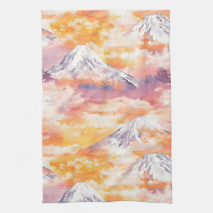 Linge De Cuisine Pics d'orange enneigés Coucher de soleil Aquarelle