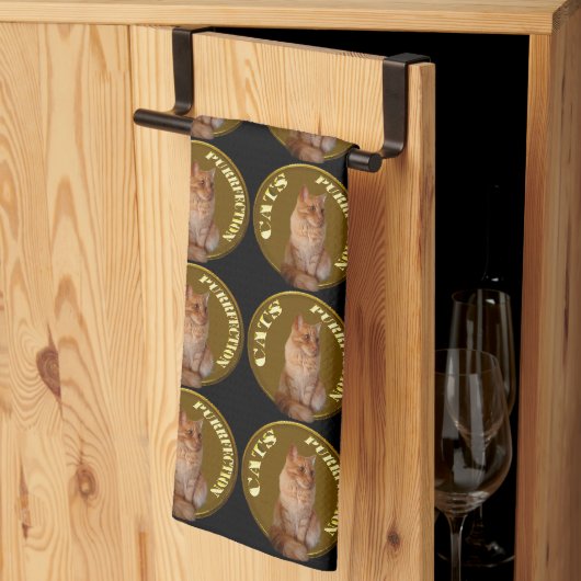 Linge De Cuisine Pièces De Chat D'Or Avec Chat De Gingembre, (Pliage en tiers)