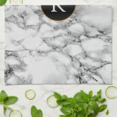 Linge De Cuisine Pierre noire et Marbre blanc - Ajouter votre lettr (Plié)