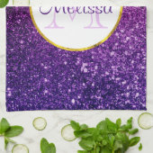 Linge De Cuisine Pierres à Parties scintillant rose et violet Monog (Plié)