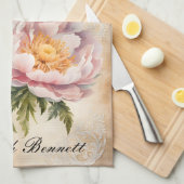 Linge De Cuisine Pies roses et dentelle (Quart Plié)