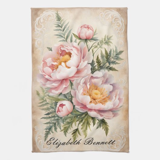 Linge De Cuisine Pies roses et dentelle (Vertical)