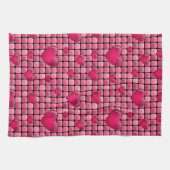 Linge De Cuisine Pile rose avec des coeurs (Horizontal)
