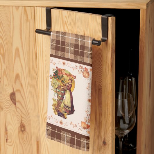 Linge De Cuisine Pilgrim Girl sur Plaid Thanksgiving (Pliage en tiers)