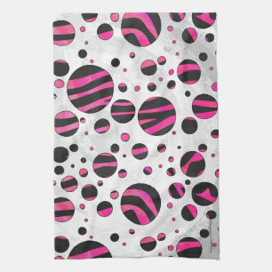 Linge De Cuisine Piloka Dot Zebra noir et rose chaud