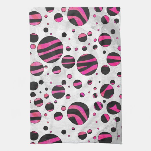 Linge De Cuisine Piloka Dot Zebra noir et rose chaud (Vertical)