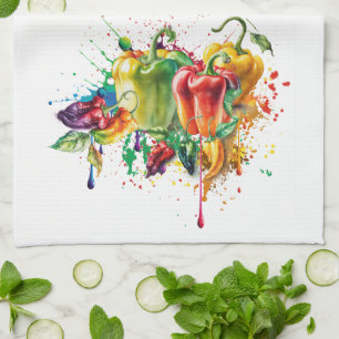 Linge De Cuisine Piment & Bell Peppers Splatter Art