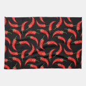Linge De Cuisine Piments chili sur noir (Horizontal)