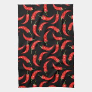 Linge De Cuisine Piments chili sur noir