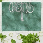 Linge De Cuisine Pine Turquoise vert Arbre de Noël Argent (Plié)