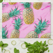 Linge De Cuisine Pineapples tropicales et Pink Marble Colorful (Plié)