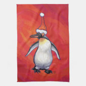 Linge De Cuisine Pingouin à Santa Hat en rouge (Vertical)