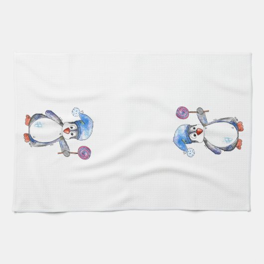 Linge De Cuisine Pingouin blanc mignon avec Lollipop (Horizontal)