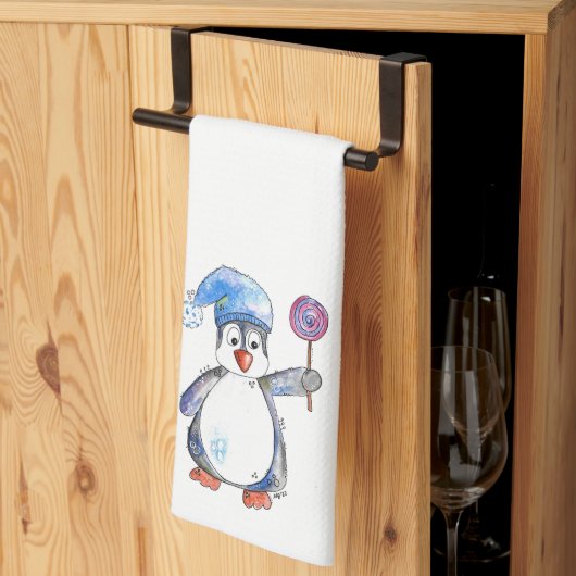 Linge De Cuisine Pingouin blanc mignon avec Lollipop (Pliage en tiers)