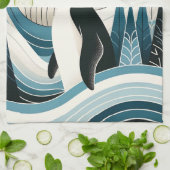 Linge De Cuisine Pingouin bleu ciel crémeux dans la forêt d'hiver d (Plié)