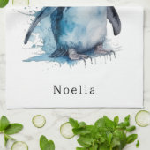 Linge De Cuisine Pingouin d'aquarelle Arctique, personnalisé (Plié)