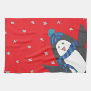 Linge De Cuisine Pingouin de Noël sur couverture en polaire rouge
