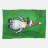 Linge De Cuisine Pingouin mignon à Santa Hat sur Vert (Horizontal)