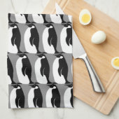 Linge De Cuisine Pingouin Motif gris noir blanc (Quart Plié)
