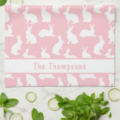 Linge De Cuisine Pink And White Bunny Pattern And Name Easter (Plié)