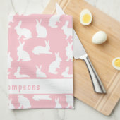 Linge De Cuisine Pink And White Bunny Pattern And Name Easter (Quart Plié)