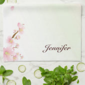 Linge De Cuisine Pink and White Cherry Blossom Nature Monogram (Plié)