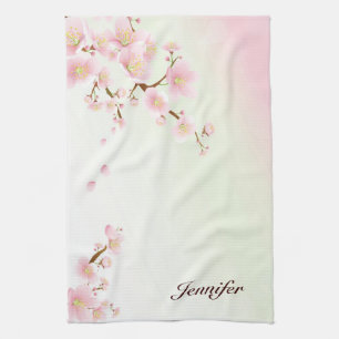 Linge De Cuisine Pink and White Cherry Blossom Nature Monogram