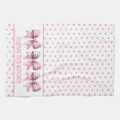 Linge De Cuisine Pink and White Watercolor Bows Personalized (Horizontal)