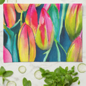Linge De Cuisine Pink aquarelle tulipe art (Plié)