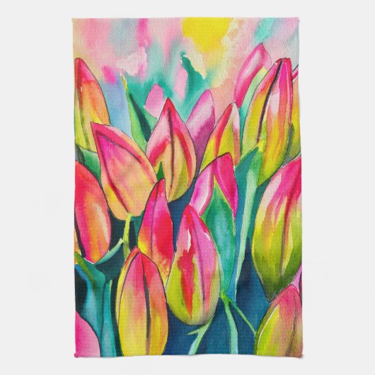 Linge De Cuisine Pink aquarelle tulipe art (Vertical)