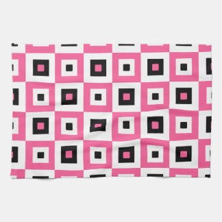 Linge De Cuisine Pink Black and White Checkered Squares Pattern