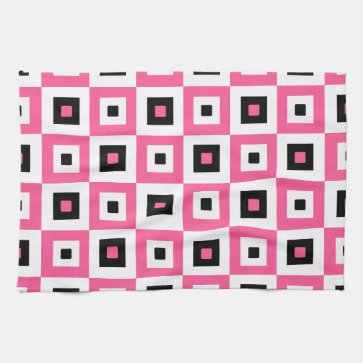 Linge De Cuisine Pink Black and White Checkered Squares Pattern (Horizontal)
