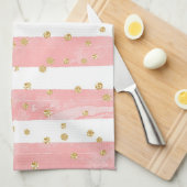 Linge De Cuisine Pink Blush Stripes with Faux Gold Confeti (Quart Plié)