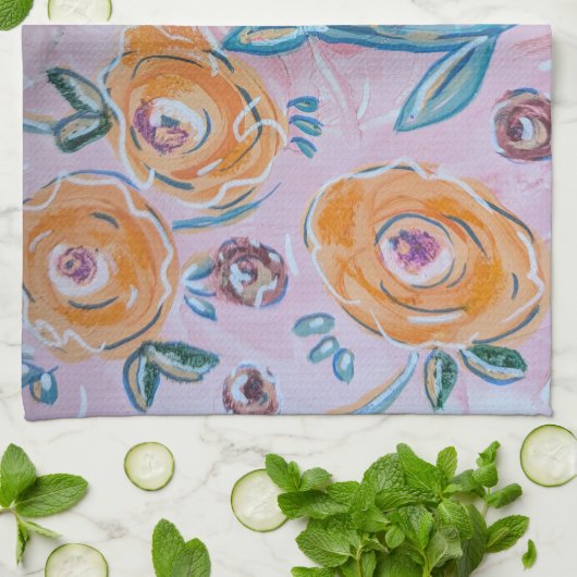 Linge De Cuisine Pink Floral Kitchen Towel (Plié)