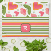 Linge De Cuisine Pink Fun Chic Monogramme Floral initial rayé (Plié)