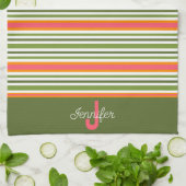 Linge De Cuisine Pink Green Modern Stripe élégant Nom initial (Plié)