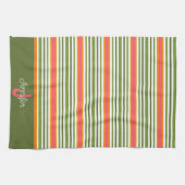 Linge De Cuisine Pink Green Modern Stripe élégant Nom initial (Horizontal)