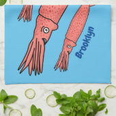 Linge De Cuisine Pink happy squid cartoon illustration (Plié)
