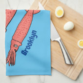 Linge De Cuisine Pink happy squid cartoon illustration (Quart Plié)