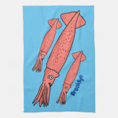 Linge De Cuisine Pink happy squid cartoon illustration (Vertical)