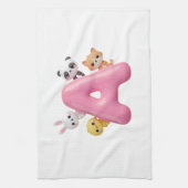Linge De Cuisine Pink Letter A Forest Animals Kitchen Towel (Vertical)