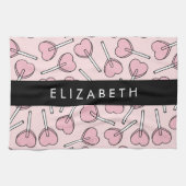 Linge De Cuisine Pink Lollipops, Heart Lollipops, Lolly, Your Name (Horizontal)