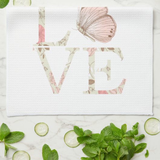 Linge De Cuisine Pink Love Papillon Floral (Plié)