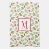 Linge De Cuisine Pink Monogramme Tropical Palm Feuille Motif (Vertical)