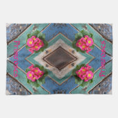Linge De Cuisine Pink Primroses Rustic Blue Green Boboard (Horizontal)