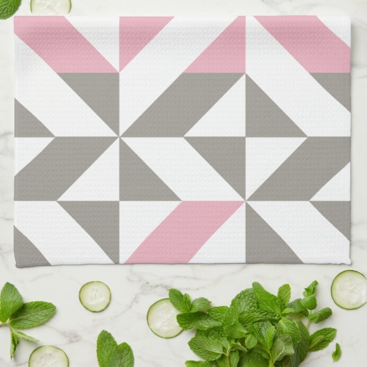 Linge De Cuisine Pink Raspberry and Silver Geometric ZigZag (Plié)