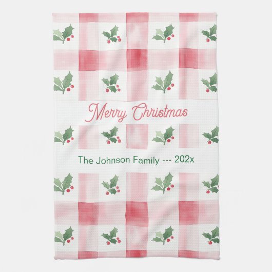 Linge De Cuisine Pink Red Retro Christmas Personalized (Vertical)