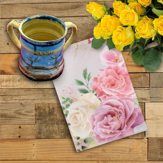 Linge De Cuisine PInk Roses blanches sur Shabbat d'aquarelle de mar